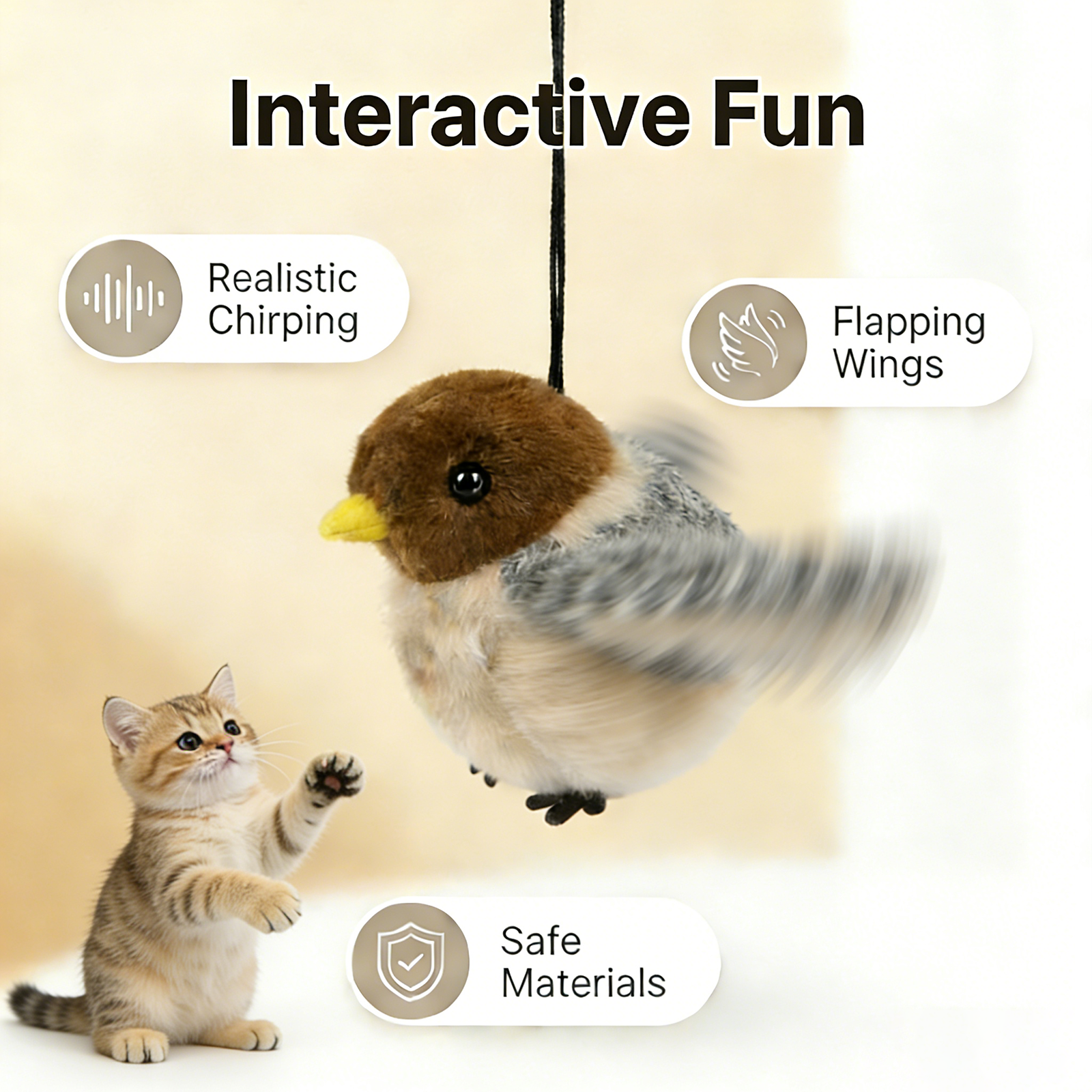 FurSo Pounce Bird interactive cat toy with flapping wings and catnip - rechargeable