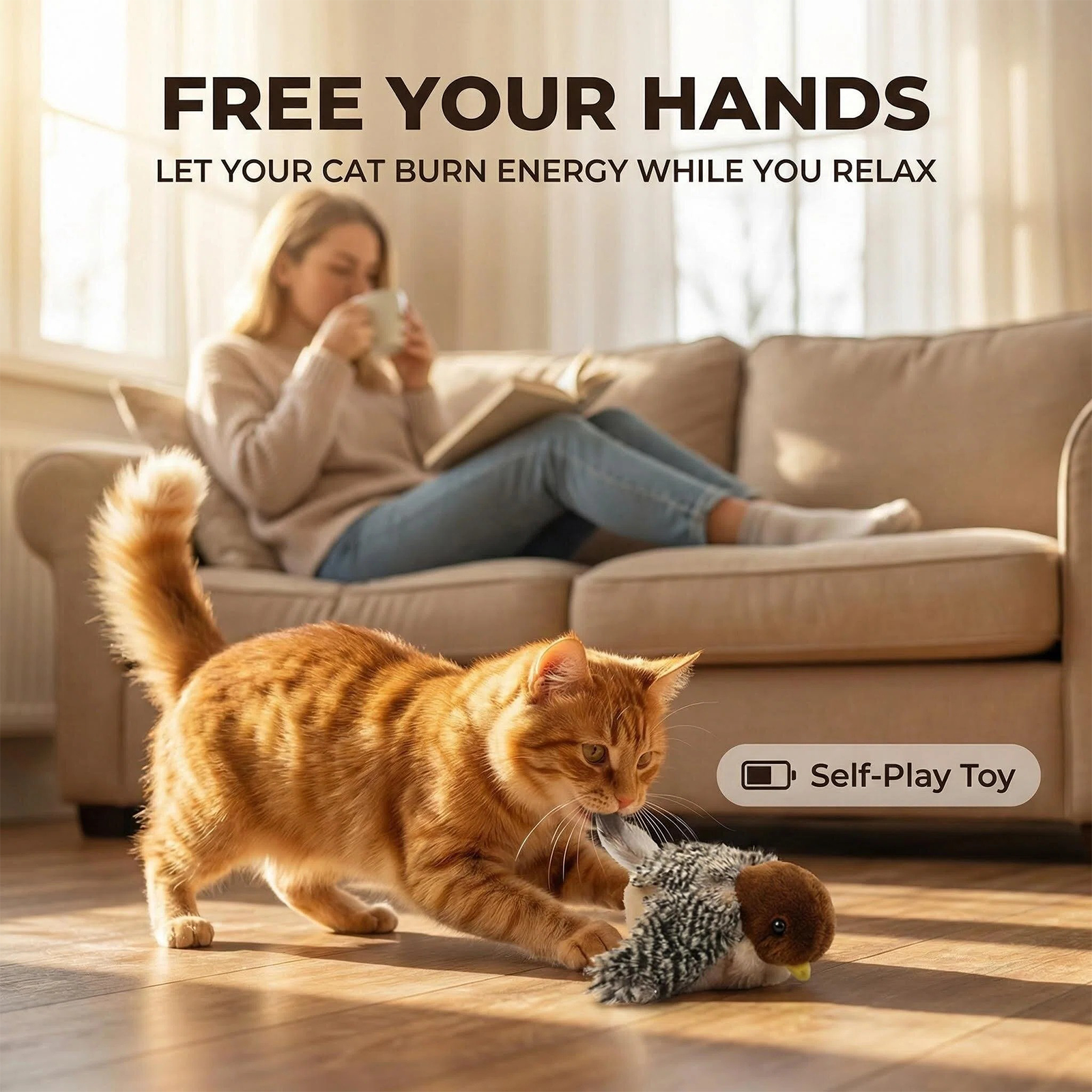 FurSo Pounce Bird cat toy full product view - pet-safe washable feathers