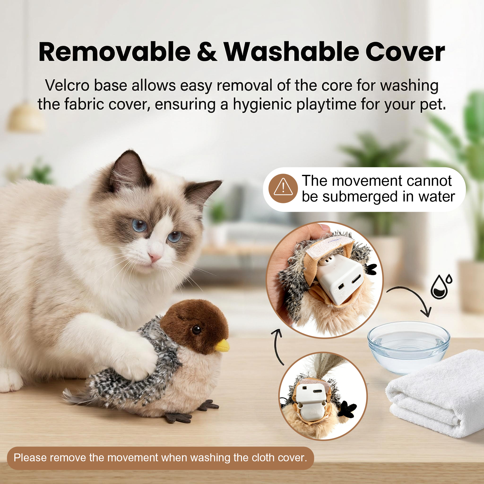 FurSo Pounce Bird remote control cat toy showing motion sensor feature