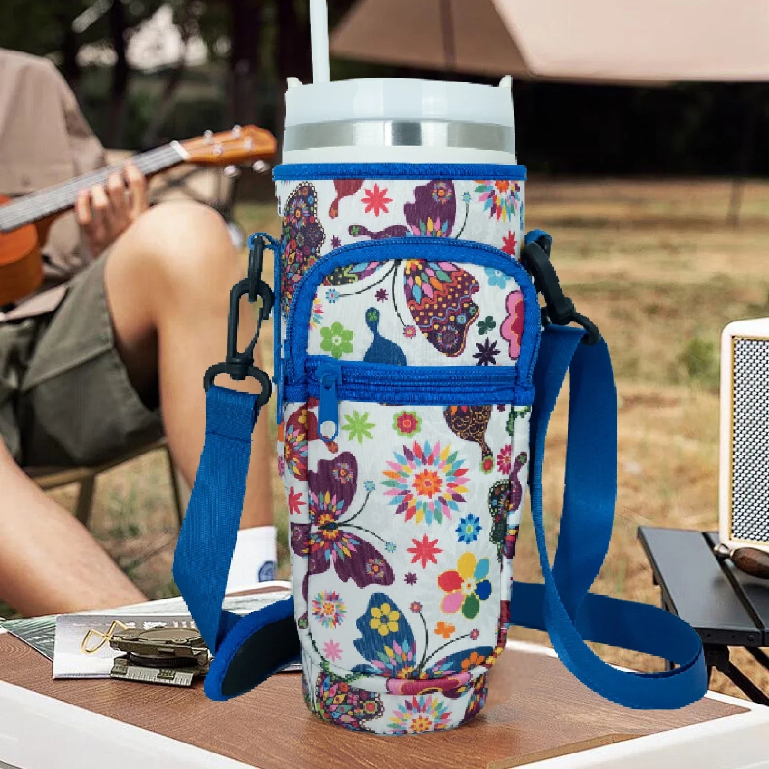 Bottle Carrier Bag for Stanley Cup with Adjustable Strap, Phone & Card Bag,