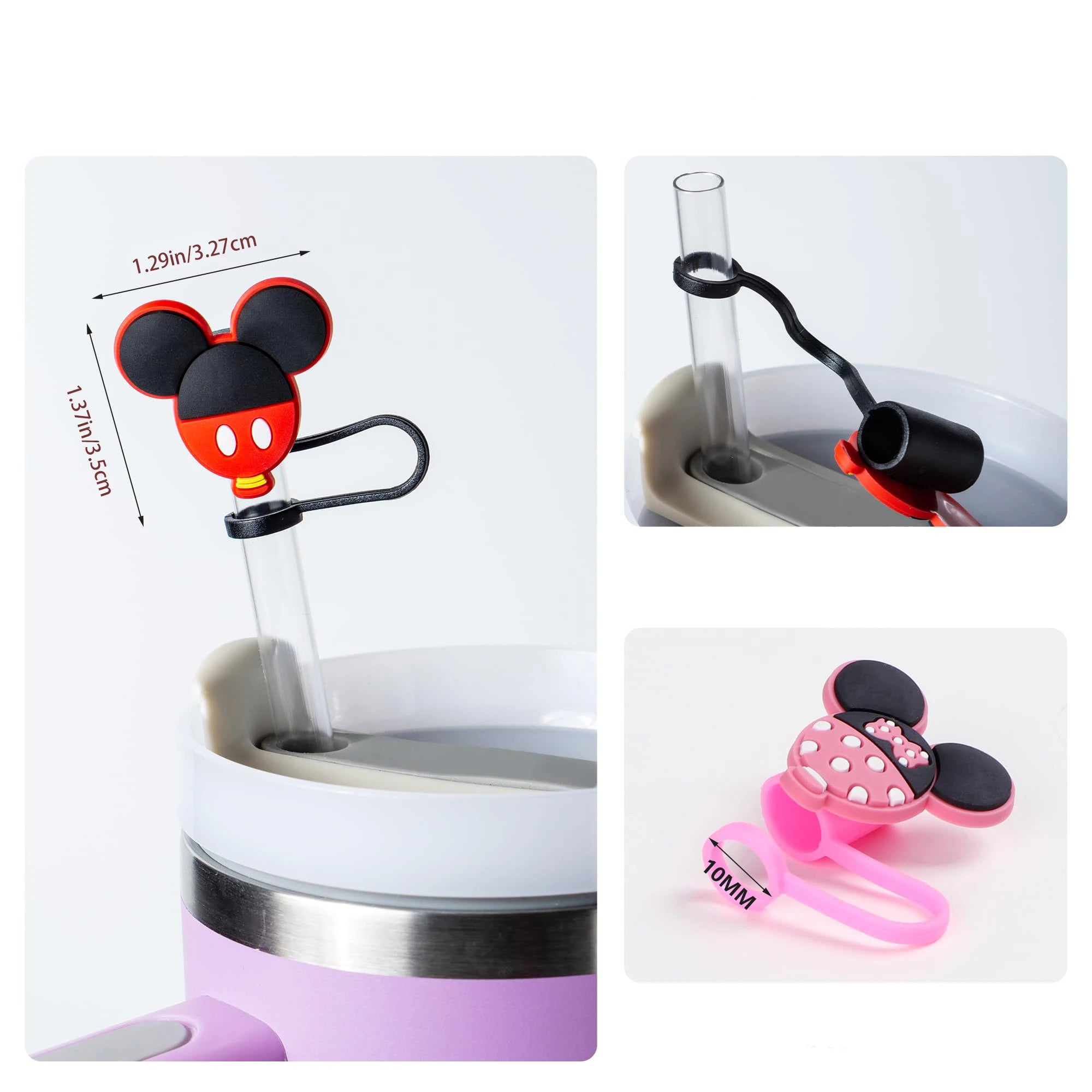 8 Pieces Cute Mice Straw Covers for Stanley Cup, 0.4in/10mm