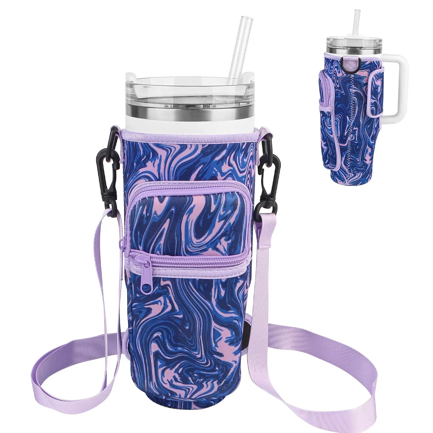Bottle Carrier Bag for Stanley Cup with Adjustable Strap, Phone & Card Bag,