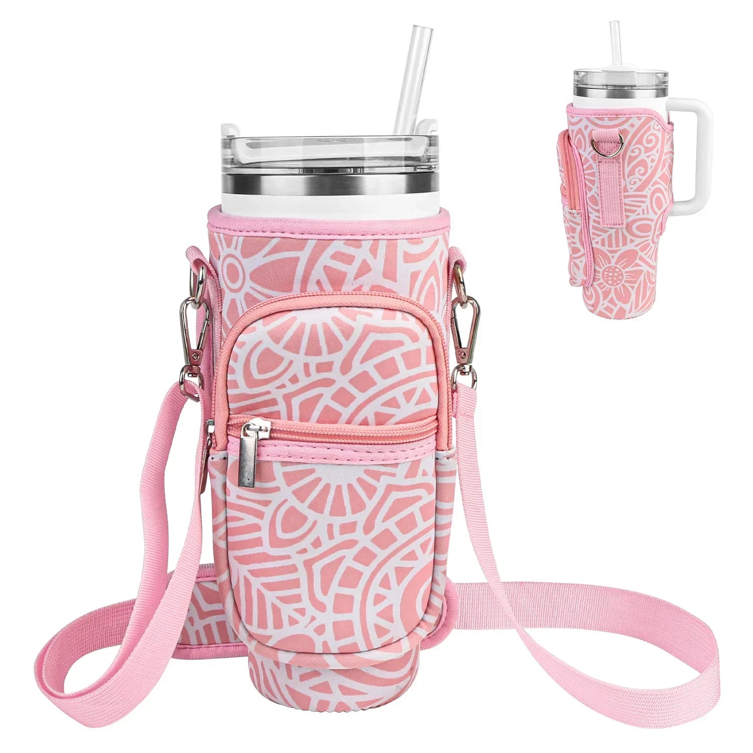 Bottle Carrier Bag for Stanley Cup with Adjustable Strap, Phone & Card Bag,