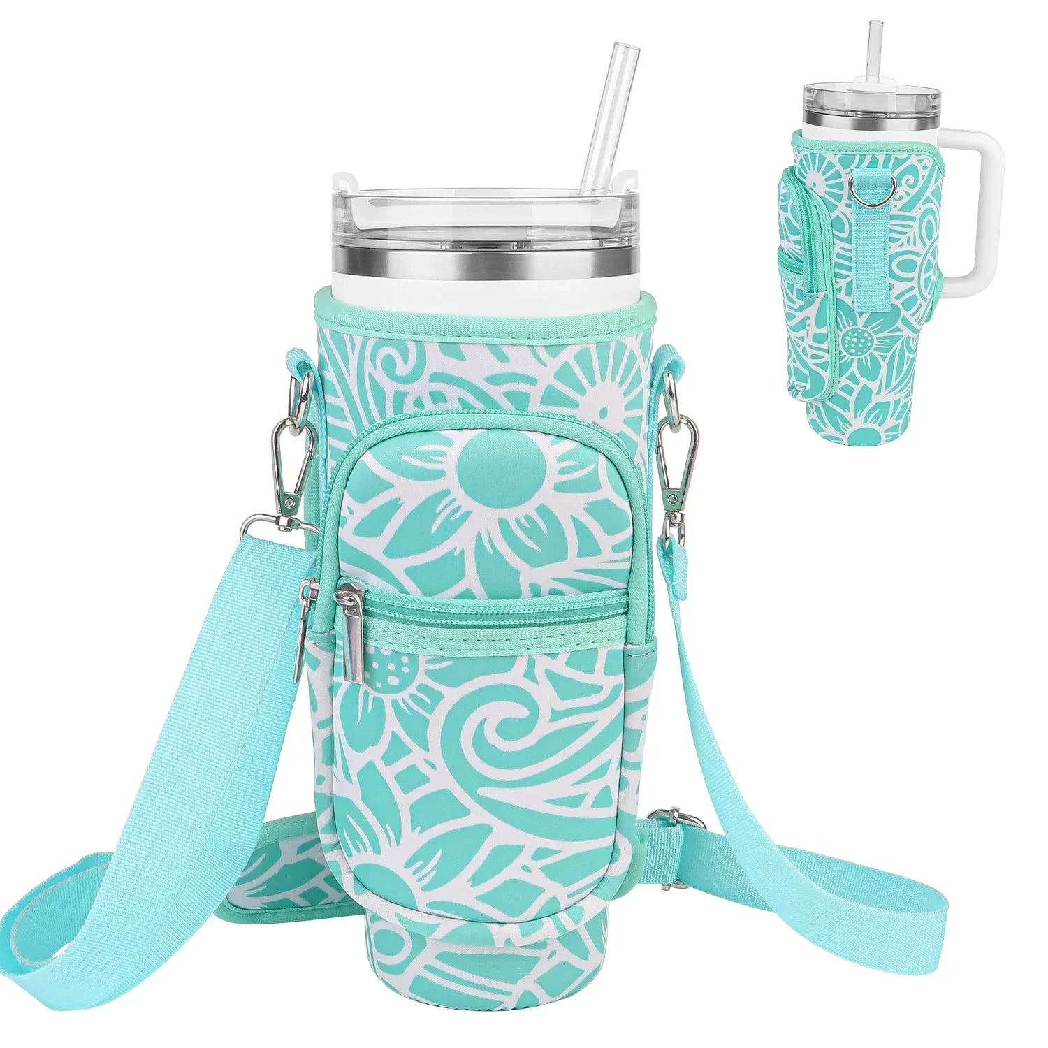 Bottle Carrier Bag for Stanley Cup with Adjustable Strap, Phone & Card Bag,