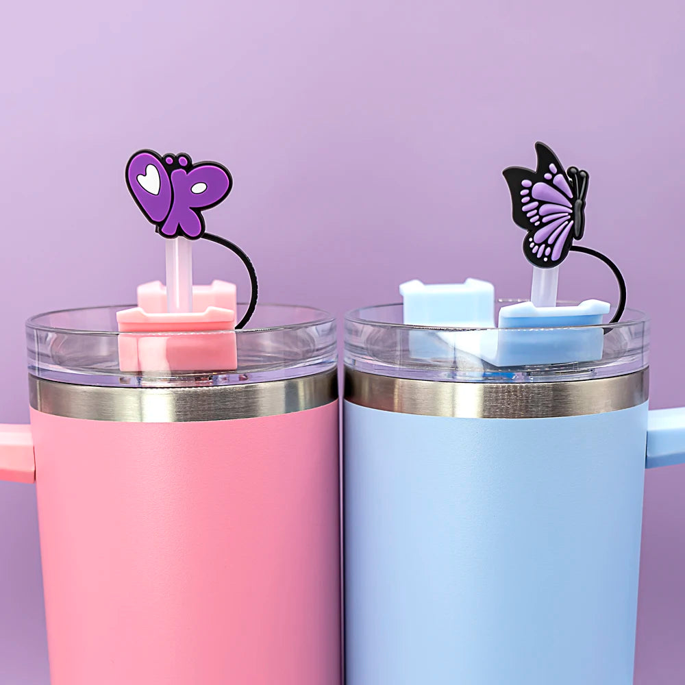 Purple Butterfly Silicone Straw Covers Cap- 6 Pieces