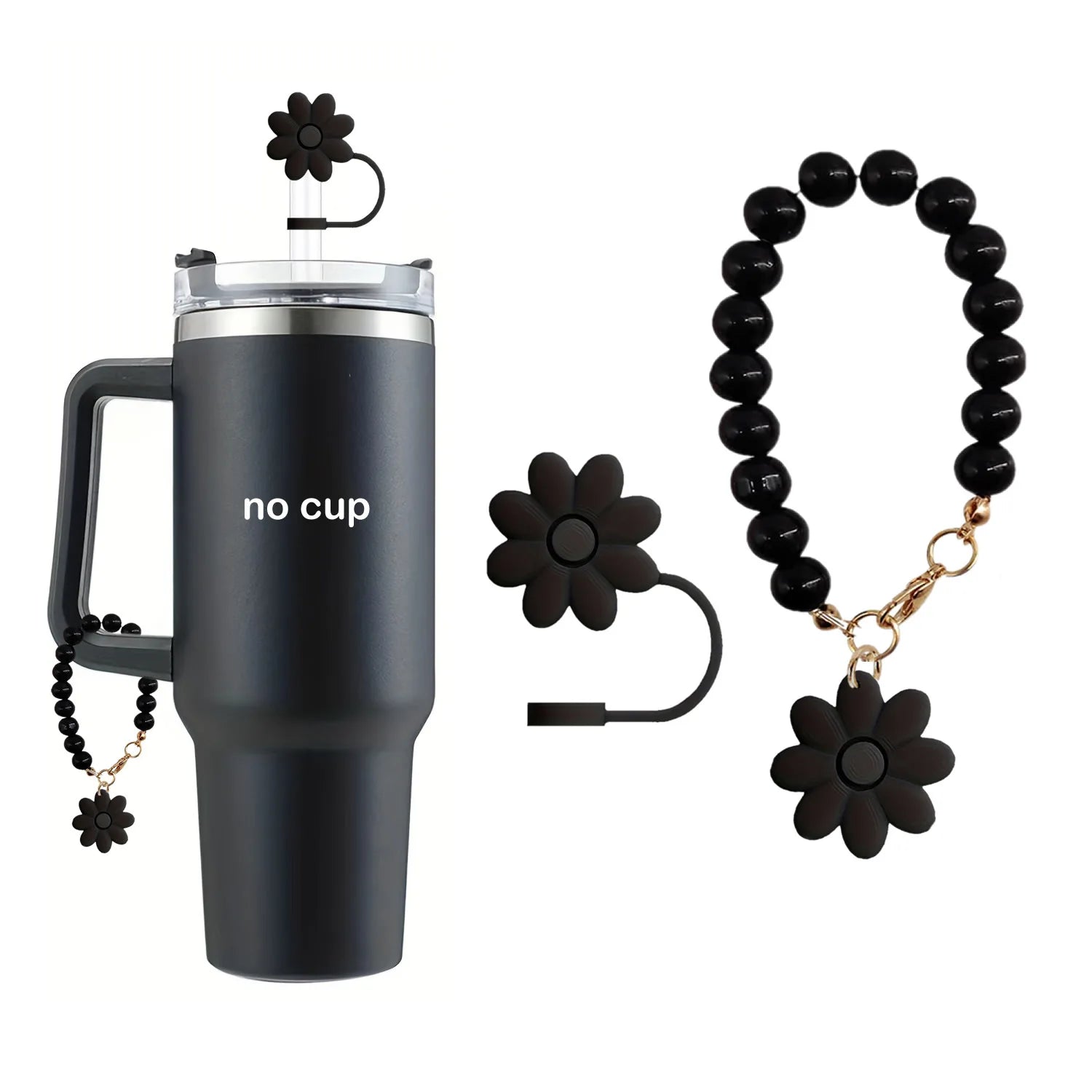 2 Pieces Black Flower Straw Covers Toppers for Stanley Cups 30&40 Oz Tumbler