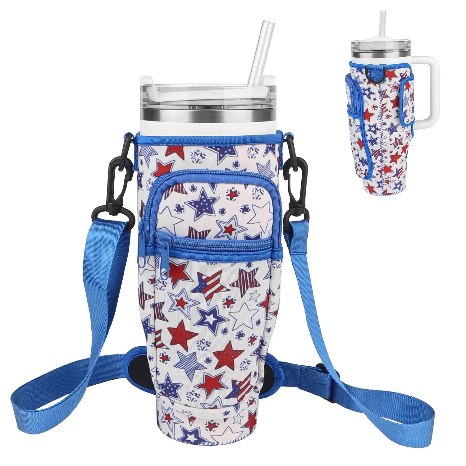 Bottle Carrier Bag for Stanley Cup with Adjustable Strap, Phone & Card Bag,