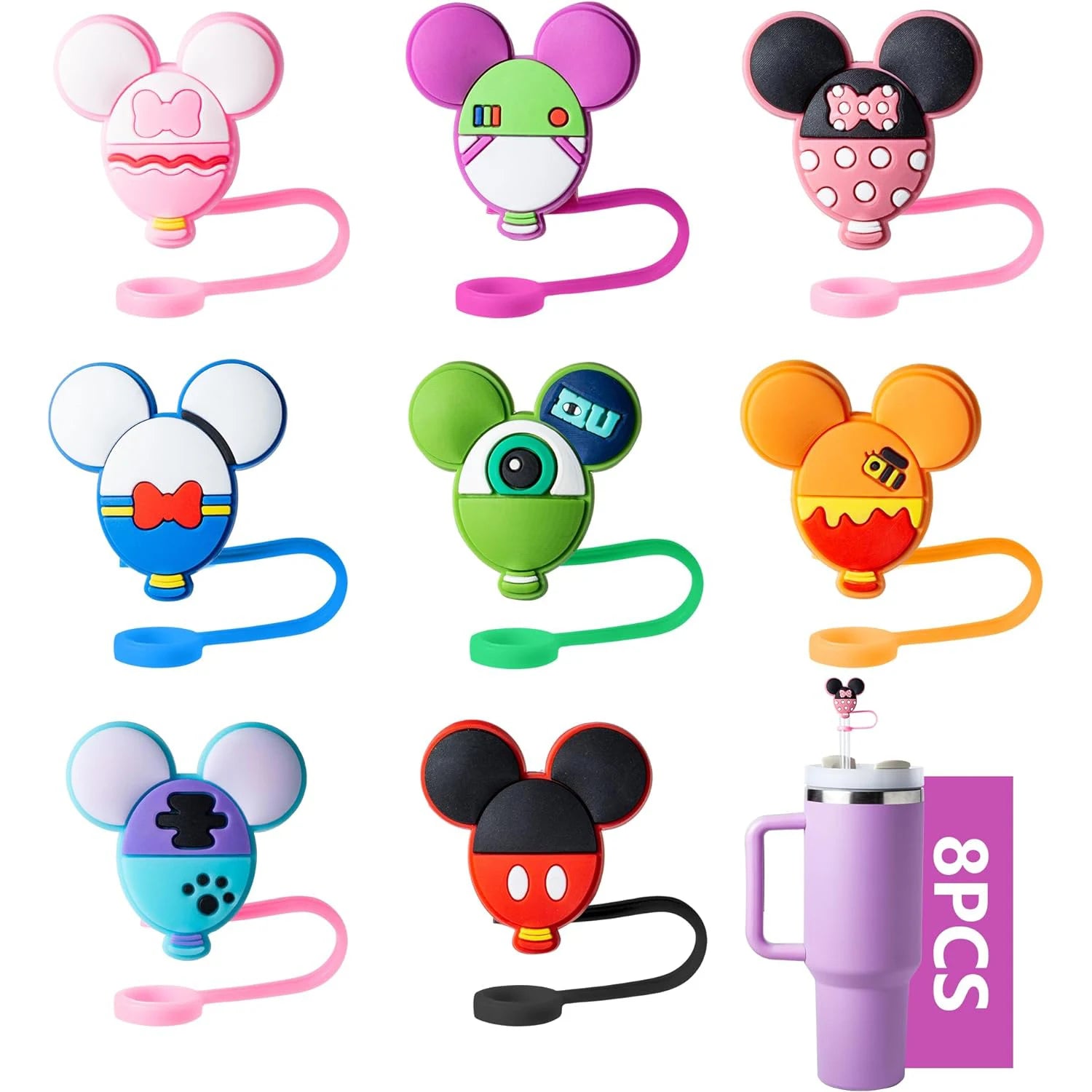 8 Pieces Cute Mice Straw Covers for Stanley Cup, 0.4in/10mm