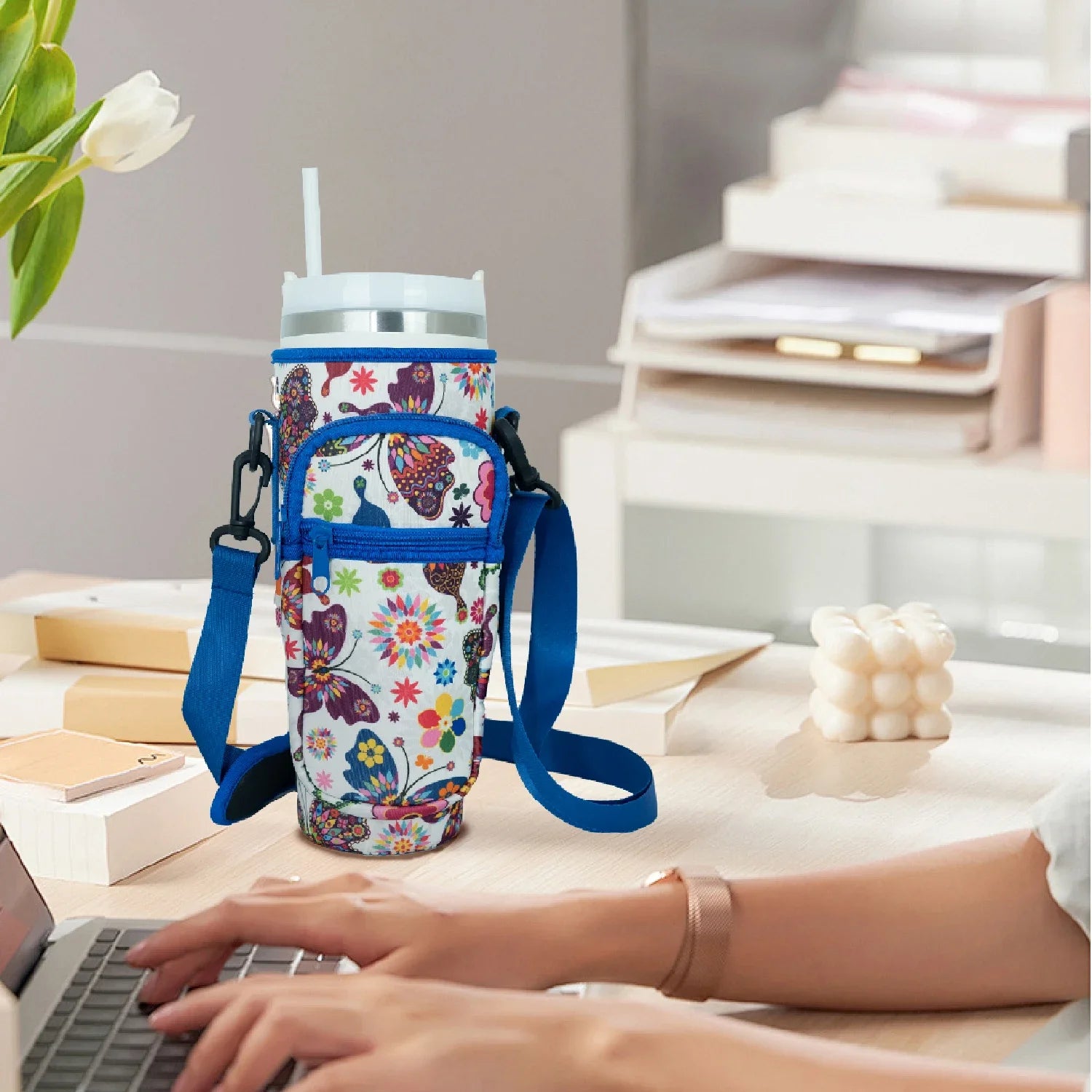 Bottle Carrier Bag for Stanley Cup with Adjustable Strap, Phone & Card Bag,