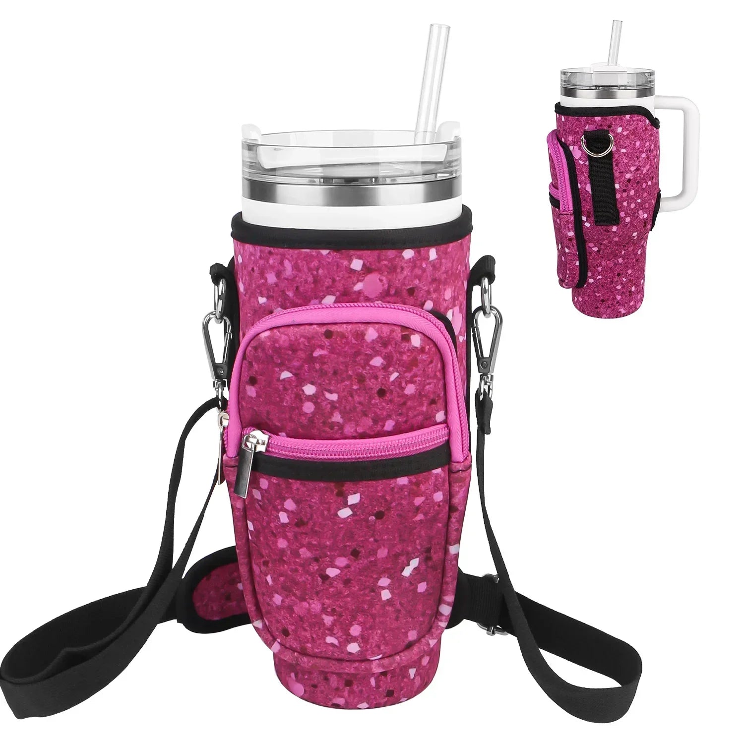 Bottle Carrier Bag for Stanley Cup with Adjustable Strap, Phone & Card Bag,