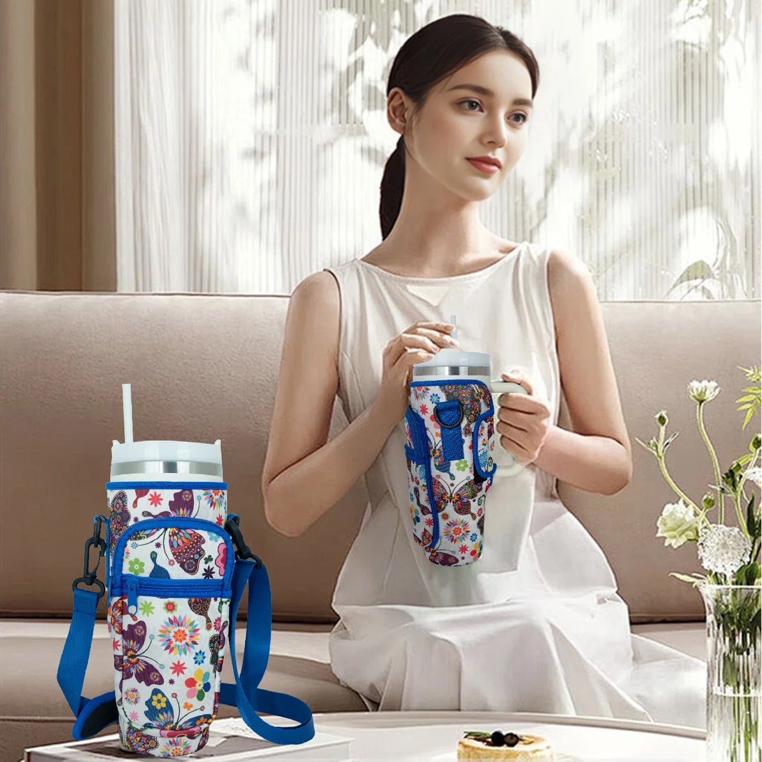 Bottle Carrier Bag for Stanley Cup with Adjustable Strap, Phone & Card Bag,