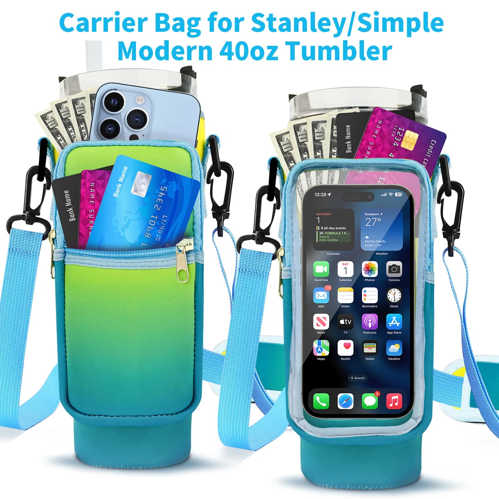 Water Bottle Carrier Bag with Strap for Stanley 40 oz Tumbler