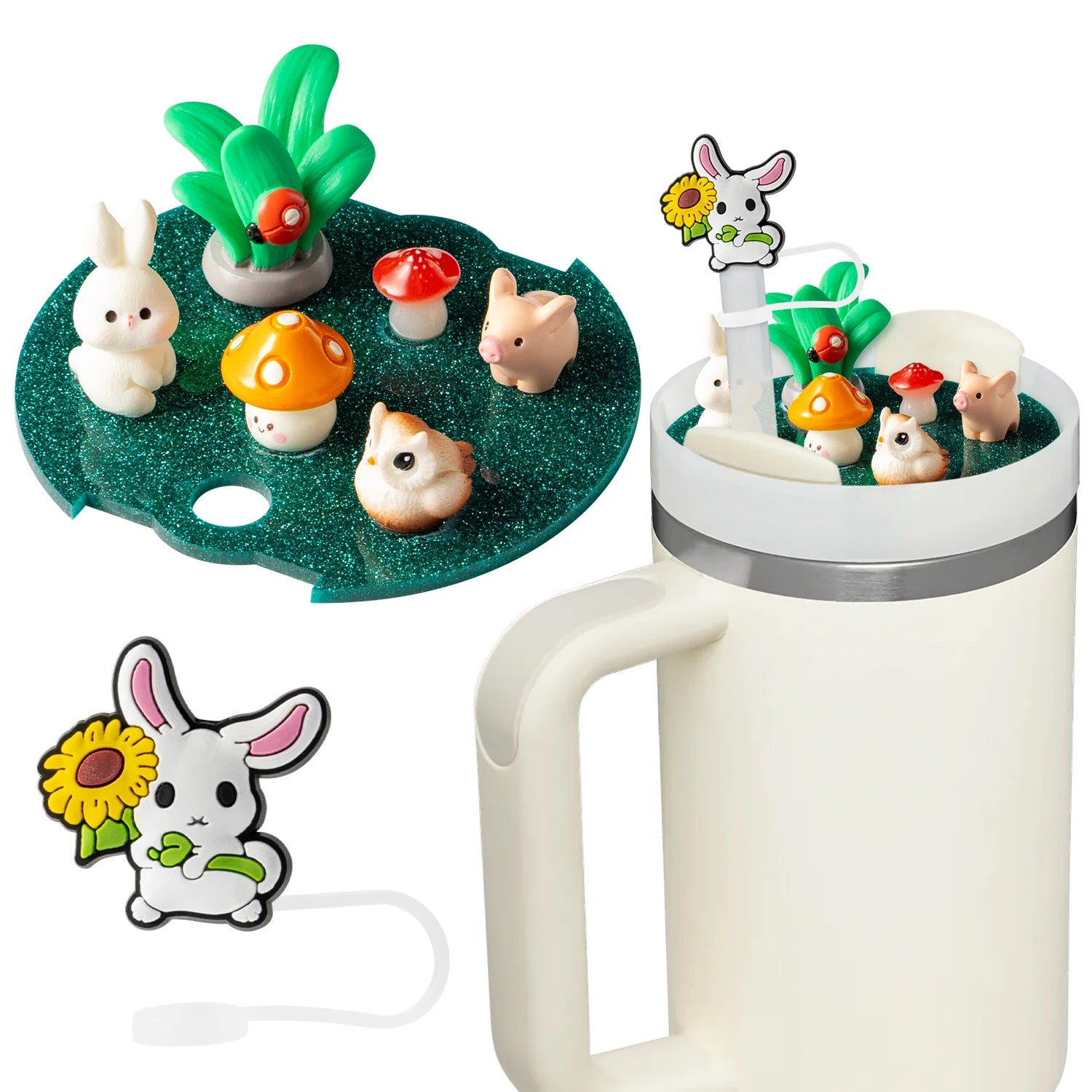 2 Pieces Cup Lid Farm Animals Accessories Fit For Stanley Tumbler