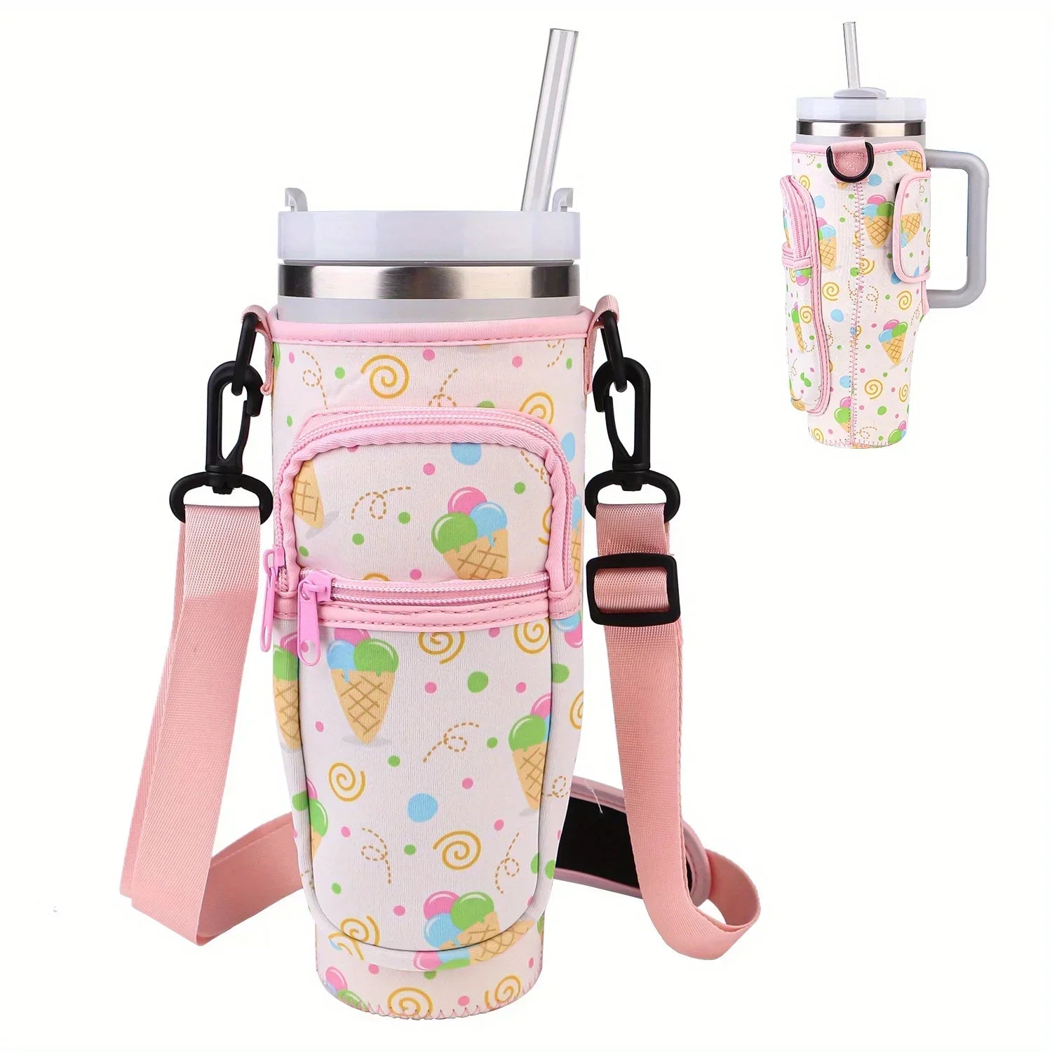 Bottle Carrier Bag for Stanley Cup with Adjustable Strap, Phone & Card Bag,